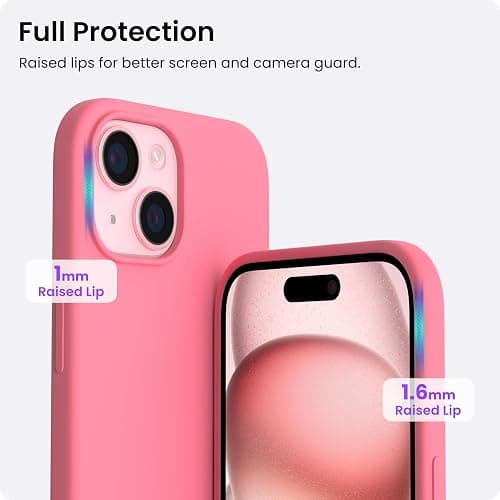 ORNARTO Compatible with iPhone 15 Case, Slim Liquid Silicone 3 Layers Full Covered Soft Gel Rubber Phone Case Protective Cover with Microfiber Lining 6.1 Inch-Sweetie Pink thumbnail 4