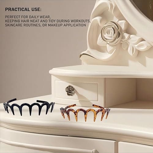 Treayes 2025 New U Shape Fashion Tooth Hair Comb Headband, 2PCS High Cranium Headbands for Women's Hair, Reversible Korean Headbands with Teeth for Women Gifts for Teen Girls (Black+Black) thumbnail 7