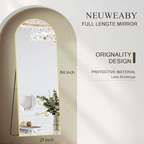 NEUWEABY Full Length Mirror, 162x53cm Arch Floor Mirror with Stand, Gold Arched Full Body Standing or Leaning for Bedroom, Living Room thumbnail 6