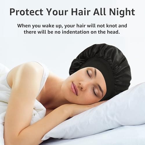 3 Pack Satin Bonnet Silk Hair Bonnet for Sleeping, Sleep Bonnets for Women Large Wide Soft Band Sleep Cap for Curly Hair Braids thumbnail 3