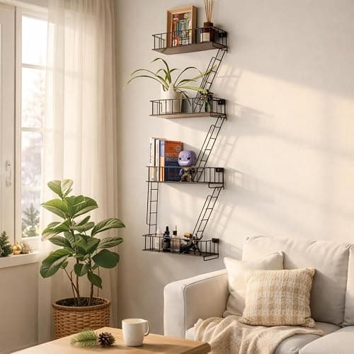 KOTIJOKI 4 Tier Fire Escape Wall Shelf – New York Decorative Floating Shelf – Wall Art Ladder Shelf – Black Metal Trinket Shelves for Bedroom, Home, Office, Storage and Display - Giftable Option thumbnail 5