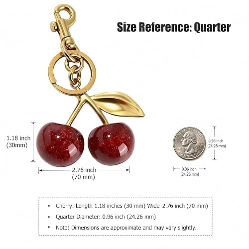 FURQNG Cherry Bag Charm Cute Resin Cherry Keychain Purse Charm for Handbags | Glossy Resin Cherry Charm with Gold Hardware, Cute Bag Accessories for Purses, Backpacks, Handbags and Everyday Decoration thumbnail 2