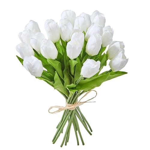 WFYTHMFLS Artificial Flowers Mother's Day Easter Valentine's Day Gifts, Artificial Flowers Fake Tulips Flowers Home Kitchen Wedding Table Decorations a Bunch of 20 White Tulips thumbnail 7
