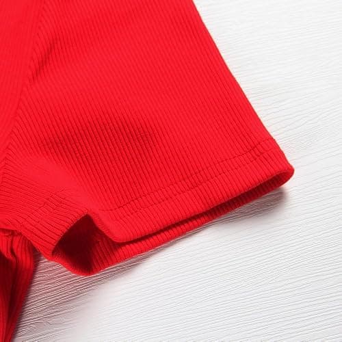 Roselux Women's Summer Scoop Neck Short Sleeve T-Shirts Ribbed Knit Slim Fitted Casual Basic Top thumbnail 4