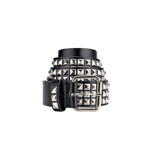 FOCAST Black Studded Belt Punk Rock Rivet Belt Grommet Threads belt with Bright Metal Pyramid for Women Men thumbnail 8