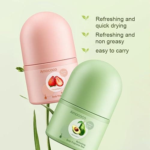 Amococo 2Packs Roll-on Deodorant for Women and Men, Long-lasting Underarm Odor & Dryness Protection, Body Deodorant with Glycerin and Shea Butter&Strawberry, Travel Size, 2.7 fl oz thumbnail 2
