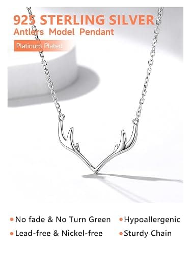 Silvora 925 Sterling Silver Deer Antler Necklace, Antler Deer Jewelry Antler Pendant Choker Birthstone Necklace Christmas Jewelry for Women - 00.Silver Antler thumbnail 8