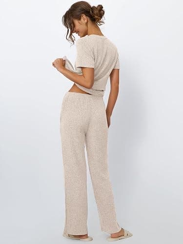 LILLUSORY 2 Piece Lounge Sets for Women Sweater Sets Airport Travel Outfits 2025 Sweat Suits Matching Wide Leg Pants thumbnail 4
