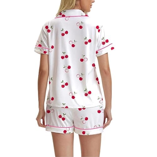 PUNINGXS Casual Women's Pajamas with Printed Short Sleeved Button Down Top and Shorts Pjs Loungewear Set thumbnail 6