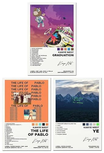 BATWHO 3-Piece Set Kanye West Poster (Graduation，The Life Of Pablo， Ye) Canvas Album Unframed Set - 8x12IN thumbnail 4