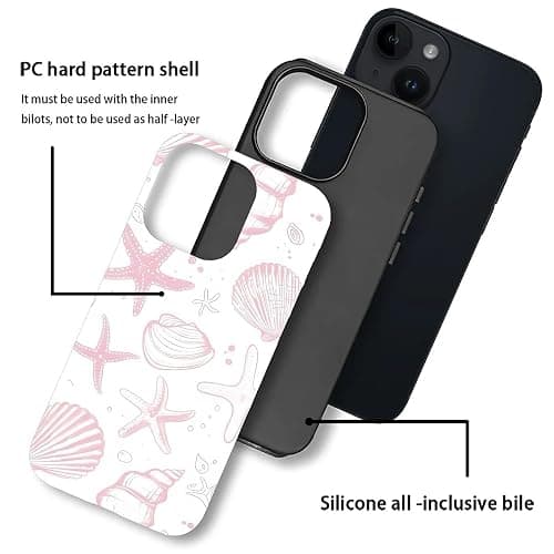 ZHEGAILIAN Case Compatible with iPhone 13/14, Cute Light Pink Shells Design Phone Case, Matte Mixed Double-Layer Hard Shell+Soft Silicone TPU Shock Protective thumbnail 3