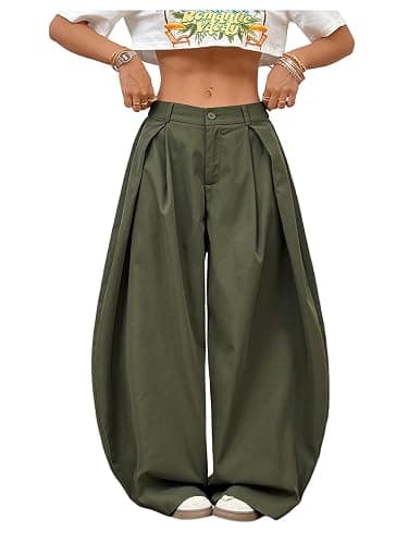 GORGLITTER Women's Baggy Barrel Pant Low Rise Pleated Cargo Oversized Wide Leg Business Dress Casual Trousers - Image 1