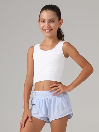 Girls Tank Tops Double Lined Ribbed Knit Crop Tops 2 Pack Basic Sleeveless Athletic Round Neck Dance Top thumbnail 5