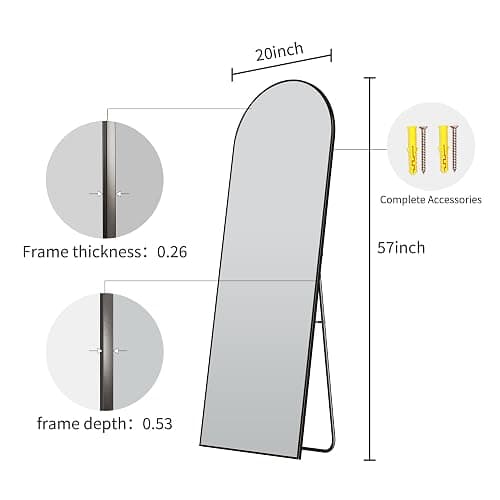 WISSMIELS 57" x 20" Arched Full Length Mirror - Wall Mounted/Floor Mirror Aluminum Alloy Frame Full Body Mirrors for Bathroom Living Room Bedroom and Entryway,Black thumbnail 2