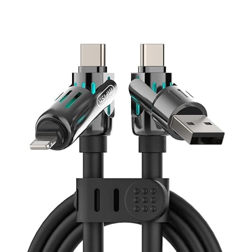 MFish 4-in-1 USB Charging Cable with Carrying Case, 240W Fast Charger Cord, USB-A & Dual USB-C to USB-C/Lightning, for iPhone 17/16/15/14, iPad, MacBook & More (Rich Black) thumbnail 2