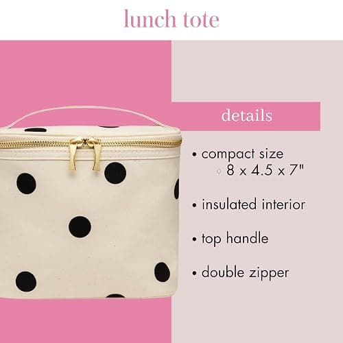 Kate Spade New York Insulated Soft Cooler Lunch Tote with Double Zipper Close and Carrying Handle, Big Deco Dot thumbnail 4