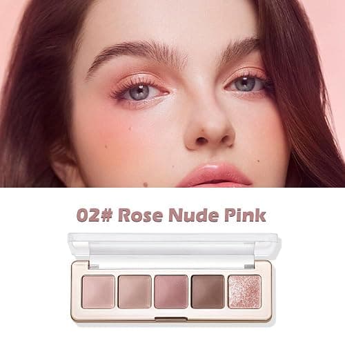 Mivota Rose Nude Eyeshadow Palette, 5 Colors Pink Brown Matte and Rose Gold Shimmer, Soft Glam Neutral Shades with Mauve Tones, Highly Pigmented Long Lasting Blendable for Daily Natural Makeup, 2# thumbnail 4