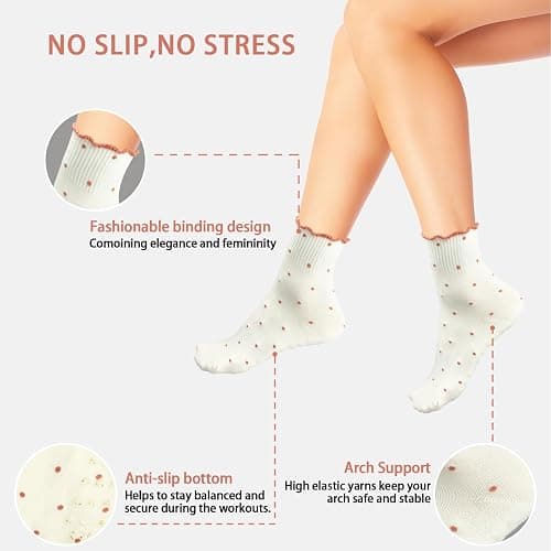 Cute Polka Dot Yoga Socks for Women (3 Pairs) – Fits US Sizes 5-9 – Perfect forYoga, Pilates, Barre, and Dance thumbnail 4