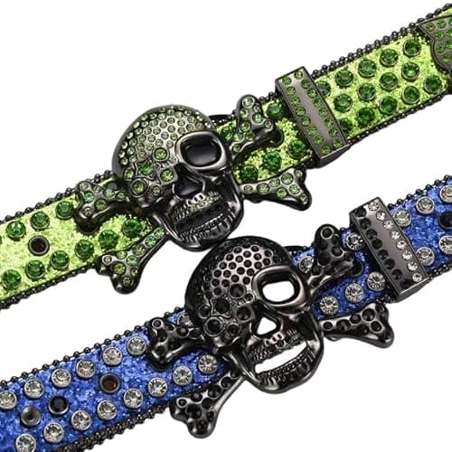 DINGYANGER Men Women Rhinestone Skull Studded Belts,Punk Skull Belt Bling Stylish Studded Leather Belt-1 5/9" thumbnail 2