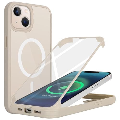 SunYoo for iPhone 14 iPhone 13 Case with Screen Protector, Compatible with Magsafe, for iPhone 14 Case Built in Screen Protector, Slim Protective Shockproof Phone Cover-Beige - Image 1