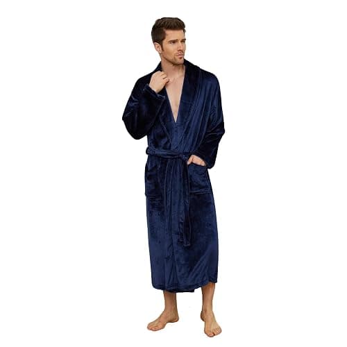 U2SKIIN Mens Fleece Robe Plush Collar Shawl Bathrobe - Image 1