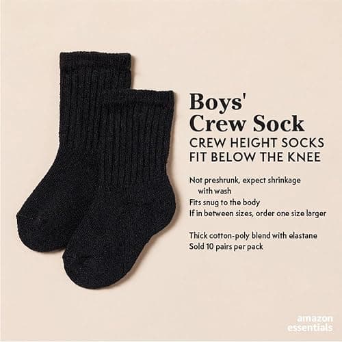 Amazon Essentials Unisex Kids and Toddlers' Cotton Crew Socks, 10 Pairs thumbnail 2