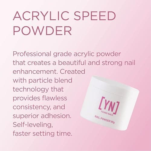 Young Nails Acrylic Powders, Speed. Created for a flawless consistency and superior adhesion. Speed Powder Begins to set in 60 seconds. Available in 45 gram, 85 gram, and 660 gram gram size options thumbnail 2