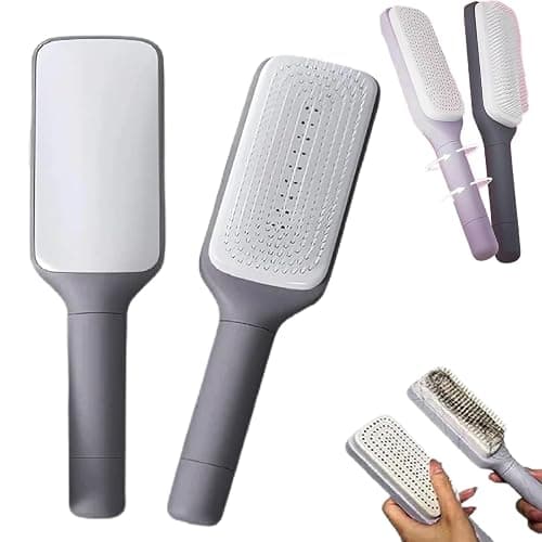 Anti-Static Self Cleaning Hair Brush,Easy Clean Retractable Hair Brush,Cleaning Retractable Massage Comb for Effortless Hair Removal and Cleaning (Grey) - Image 1