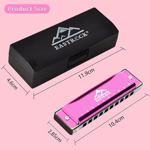EastRock Blues Harmonica Mouth Organ 10 Hole C Key with Case, Diatonic Harmonica for Professional Player, Beginner, Students gifts, Adult, Friends, Gift(Pink）) thumbnail 2