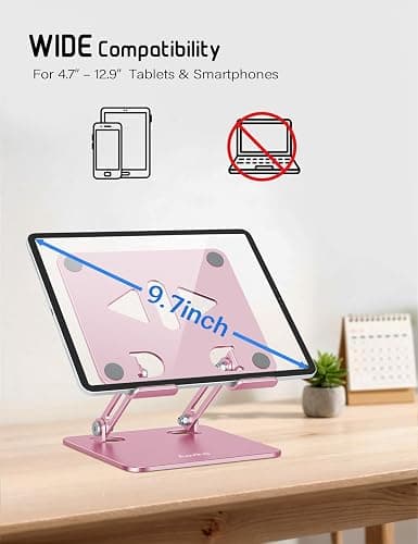 Aoviho Tablet Stand Holder for Desk, Adjustable Desktop Tablet Holder, Foldable Aluminum Tablet Mount for iPad pro 12.9, iPad Air Mini, Samsung Galaxy Tabs Z Fold Kindle Fire,4-12 inch, Rose Gold thumbnail 3