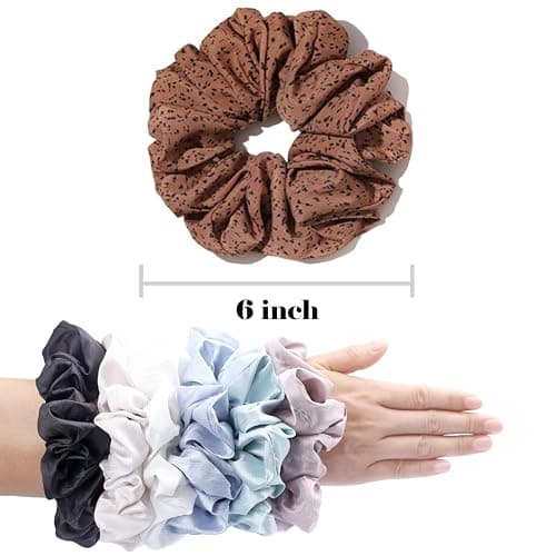 IVARYSS Extra Large Scrunchies for Women's Hair, Premium Satin Soft Jumbo Scrunchy, XL 6 inch Big Elastic Thick Band Hair Accessories, 4 Pack, Dots thumbnail 5