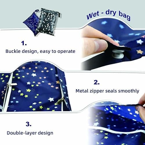 2 Pcs Waterproof Reusable Wet Dry Bag for Diaper Baby Cloth Gym Clothes Washable Travel Bags for Beach Pool Swimsuits Pockets with Two Zippered Dirty Diapers Stroller Yoga Toiletries Daycare Organizer thumbnail 4