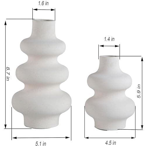 Sowlvenco Ceramic Vase Set of 2 - Off White Boho Round Vases, Modern Pampas Vases, Dried Flower Vase Home Decor for Centerpieces Wedding Dinner Table Party Living Room Office Bedroom thumbnail 2
