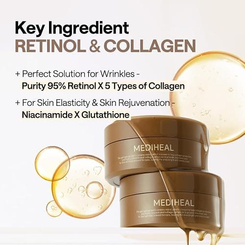Mediheal Retinol Collagen Under Eye Patches - Korean Hydrogel Eye Pads (60 patches) with 95% Retinol & 5 Micro Collagen. Nourishing & Non Irritating Eye Gel Mask. Sealing Cap & Spatula Included. thumbnail 7