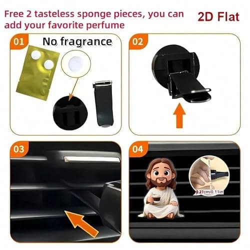 Cute Cartoon Jesus Coffee Car Air Vent Clip Acrylic Auto Decor for Women Reusable DIY Scent Diffuser Accessory Religious Car Ornament Gift (White) thumbnail 5