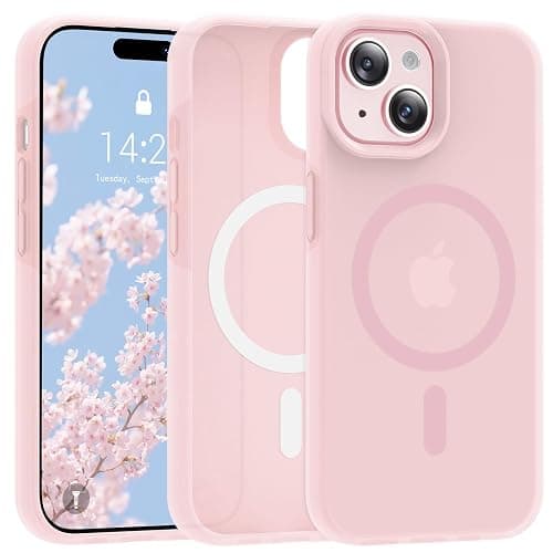 jaroco for iPhone 15 Case,with Magnetic[Liquid Silicone][Compatible with MagSafe] [Military Grade Drop Protection] Translucent Matte Shockproof Phone Cover Phone Case-Pink - Image 1