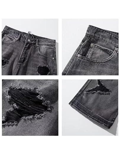 Lafaguw Baggy Jeans for Women Men Ripped Straight Leg Pants High Waisted Distressed Jeans Y2K Grunge Summer Clothes. - Medium - Black3 thumbnail 6
