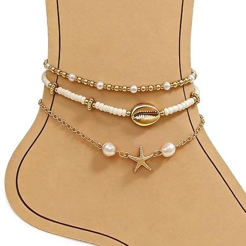 Smilelife Seashell Ankle Bracelets for Women Starfish Bracelets Layered Boho Puka Shell Anklet Cowrie Shell Bracelets Hawaiian Summer Beach Foot Chain Jewelry thumbnail 7