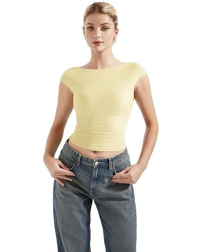 SUUKSESS Women Backless Sexy Going Out Tops Double Lined Open Back Y2k Basic Tee Shirts thumbnail 3