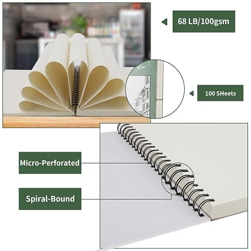 Sketch Book 8.5"x11", Spiral Sketchbook Pack of 2, SuFly 200 Sheets (68 lb/100gsm) Acid Free Sketch Pads for Drawing for Adults Spiral Bound with Hard Cover for Kids & Adults, 100 Sheets Each thumbnail 8
