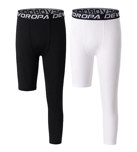 DEVOROPA Youth Boys One Leg Compression Pants for Basketball 3/4 Leggings Sports Tights Kids Athletic Soccer Base Layer - Image 1