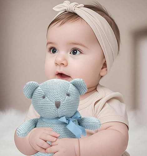 FLUFFYFUN 100% Organic Cotton Blue Teddy Bear Plush, 6.5" Baby Stuffed Animal for Newborn thumbnail 2