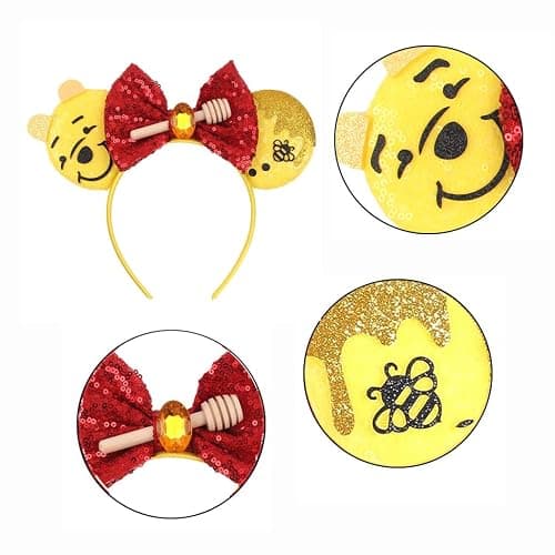 BPNHNA Bee Mouse Ears Headband Sequin Bow Hairband Honey Hair Hoop Costume Headwear for Women Girls Party Cosplay thumbnail 2