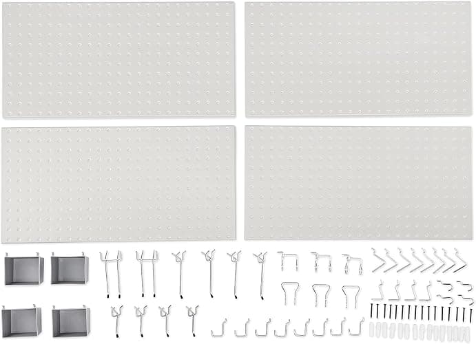 Amazon Basics Rectangular Metal Pegboard Wall Organizer, Tool Storage Organization System, Rust and Scratch Resistant, 48-Piece Kit, Gray thumbnail 5