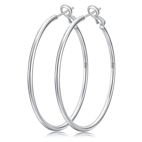 Senteria 2mm Wide 925 Sterling Silver Hoop Earrings for Women Hypoallergenic Lightweight Thin Large Big Gold Plated Hoops Earrings for Women 20/30/50/70MM - Image 1