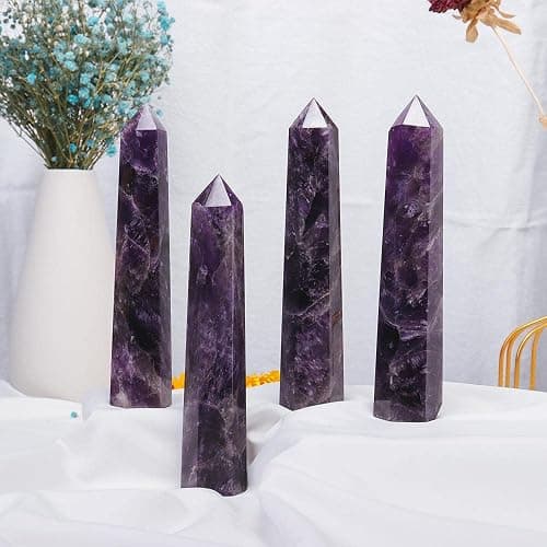 Apengshi Amethyst Large Crystal Tower Natural Dream 5.9"-6.3" 6 Faceted Single Point Chakra Healing Crystal Wand Energy Meditation Stone Home Decor Collection Gift thumbnail 5