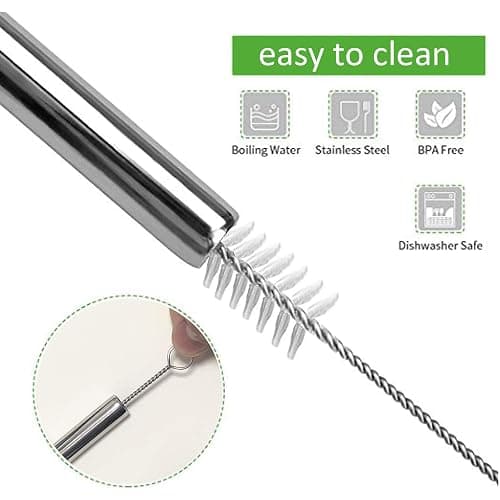 ANNVCHI 16 Pack of Reusable Stainless Steel Metal Straws, 8 Straight + 8 Bent 8.5 inch Metal Straws with 2 Cleaning Brushes, Straw Compatible with 20oz Stanley Cup thumbnail 4