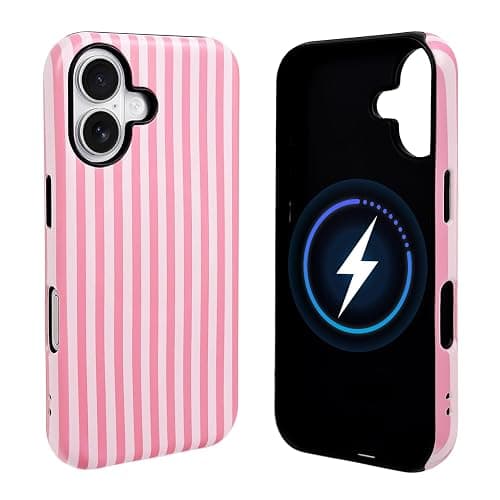 NITITOP for iPhone 16 Plus Case Magnetic Stripe - Pink | Cute, Compatible with MagSafe, Matte, Vertical, For girl woman man boy, Dual-Layer Soft TPU Hard Back, Shockproof - Image 1