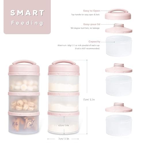 Termichy Stackable Formula Dispenser Portable Milk Powder Container, 2 Pack (Light Pink) thumbnail 3
