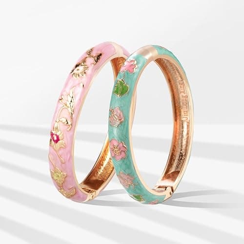 UJOY Cloisonne Bracelet Butterfly Hinge Indian Cuff Bangle Enameled Jewelry Flower Bracelets for Women Gift Box 55A114 thumbnail 2